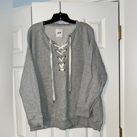 Aerie Gray Lace Up Sweatshirt - Picture 1 of 1